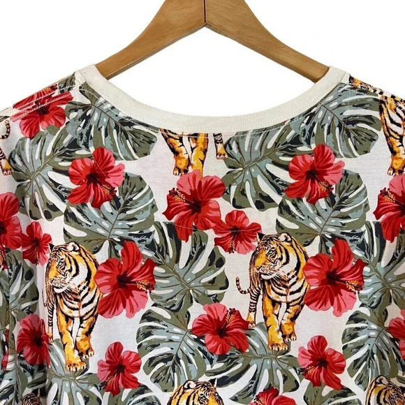 No Boundaries Tiger Jungle Safari Theme T Shirt XL Floral Tropical Colorful Knit - Picture 5 of 6